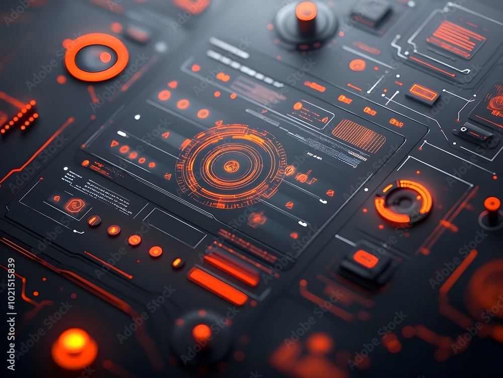 Poster technological backdrop featuring a seamless virtual control panel with a mesmerizing hud and gui cle