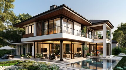 Modern Luxurious House Exterior Design Illustration