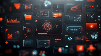 Immersive futuristic landscape with sleek minimalist digital interface and seamless of holographic data displays  Cinematic lighting and aesthetic create a visually captivating