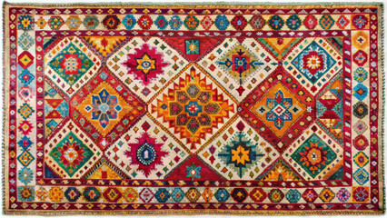 Vibrant Moroccan style rug showcasing bold geometric patterns and rich colors. This decorative piece adds warmth and character to any space, making it stunning focal point