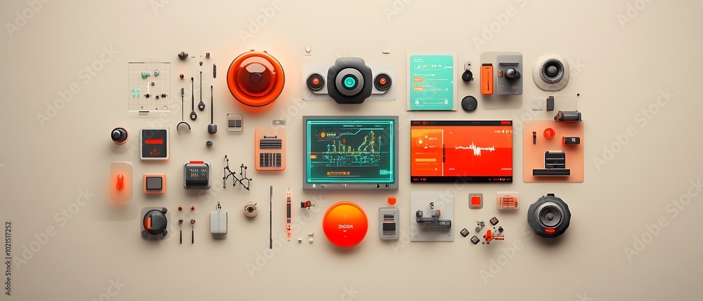 Poster sleek and futuristic technology based minimalist game interface design featuring transparent screens
