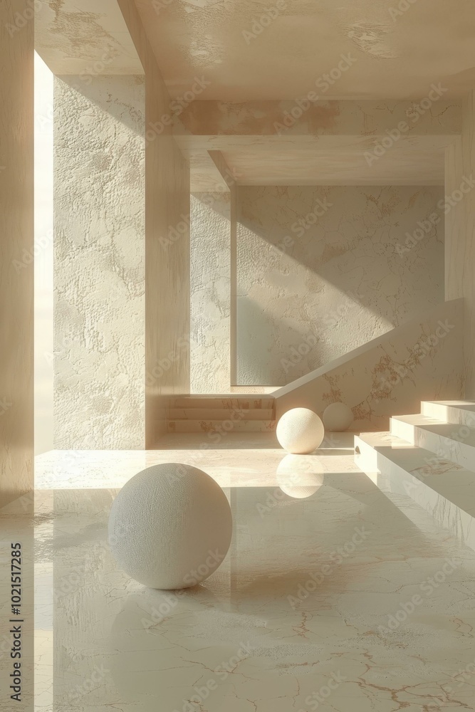 Poster 3d rendering of an empty room with a large sphere