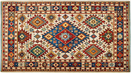 vibrant Mediterranean rug featuring complex geometric patterns and rich colors, perfect for adding warmth and character to any space