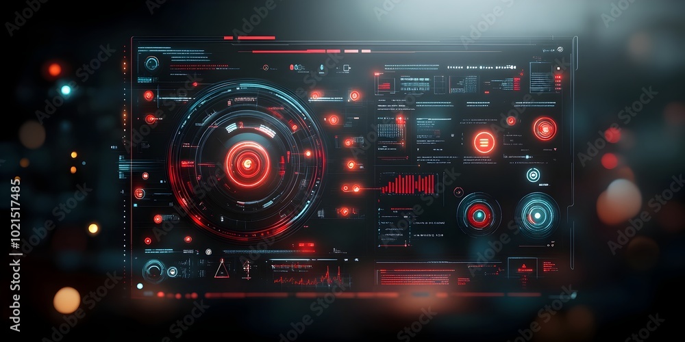 Poster futuristic digital landscape showcasing an immersive user interface with intricate hud and gui eleme