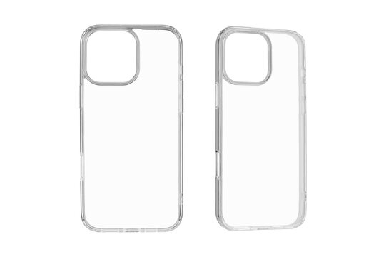 Set Transparent silicone case for latest model phone on isolated and white background close up