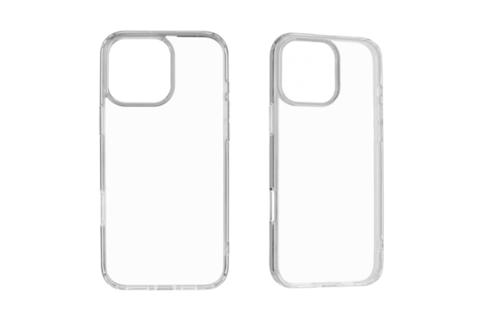 Set Transparent silicone case for latest model phone on isolated and white background close up