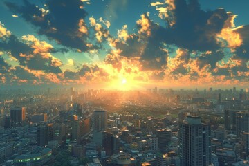 Obraz premium Sunrise over the Cityscape Metropolis