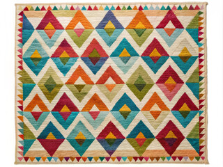 Vibrant Scandinavian rug featuring bold geometric patterns in colorful diamond design. This eye catching piece adds lively touch to any space, enhancing decor with its rich hues