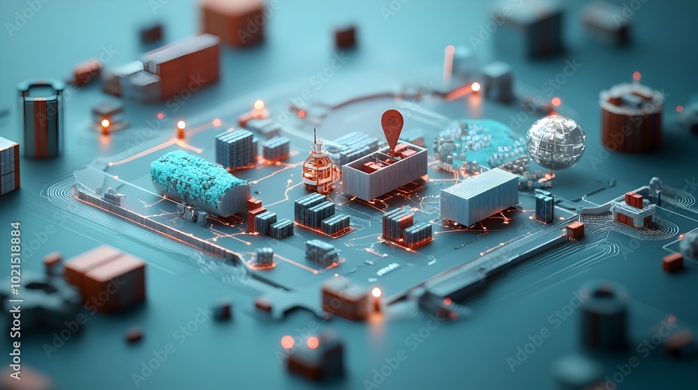 Poster efficient global logistics network powered by technology and advanced data visualization a futuristi
