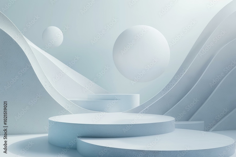 Poster 3d rendering of a blue and white podium with a textured background