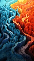Obraz premium Abstract representation of diverse crowds flowing in harmony, symbolizing unity and diversity with vibrant blue and orange waves.