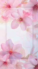 Watercolor floral pink background with clear glass text frame in the center. Place for copying. Postcard for invitation. Postcard concept.