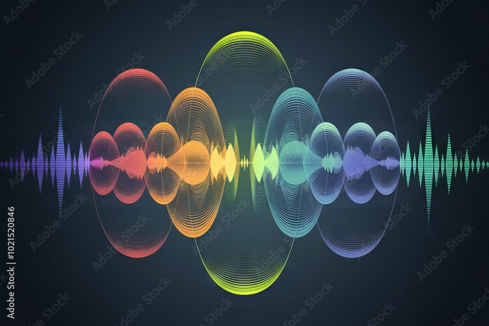 Poster sound wave abstract. abstract sound wave graphic with colorful circles representing audio frequency.