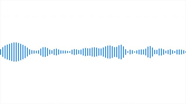 Blue audio graphic with vibration of sound analyzer. Beat or melody display animation, continuous equalizer line motion on white screen