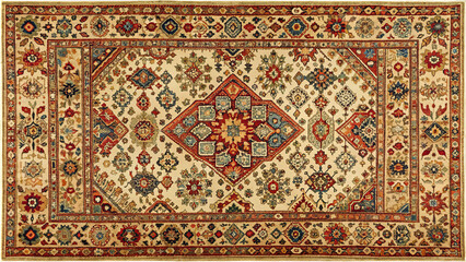 Vibrant traditional oriental rug with bold geometric patterns and intricate designs, adding warmth and character to any space