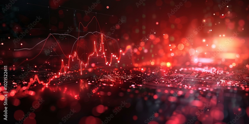 Poster red glowing stock market graph with bokeh background