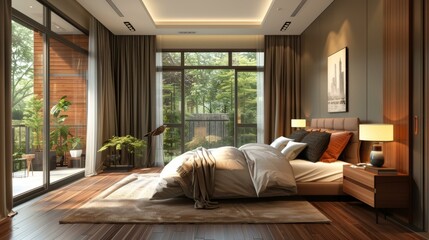 Fototapeta premium Modern Bedroom Interior Design with Natural Light