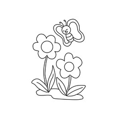 Flower and butterfly vector illustration  coloring book for kids