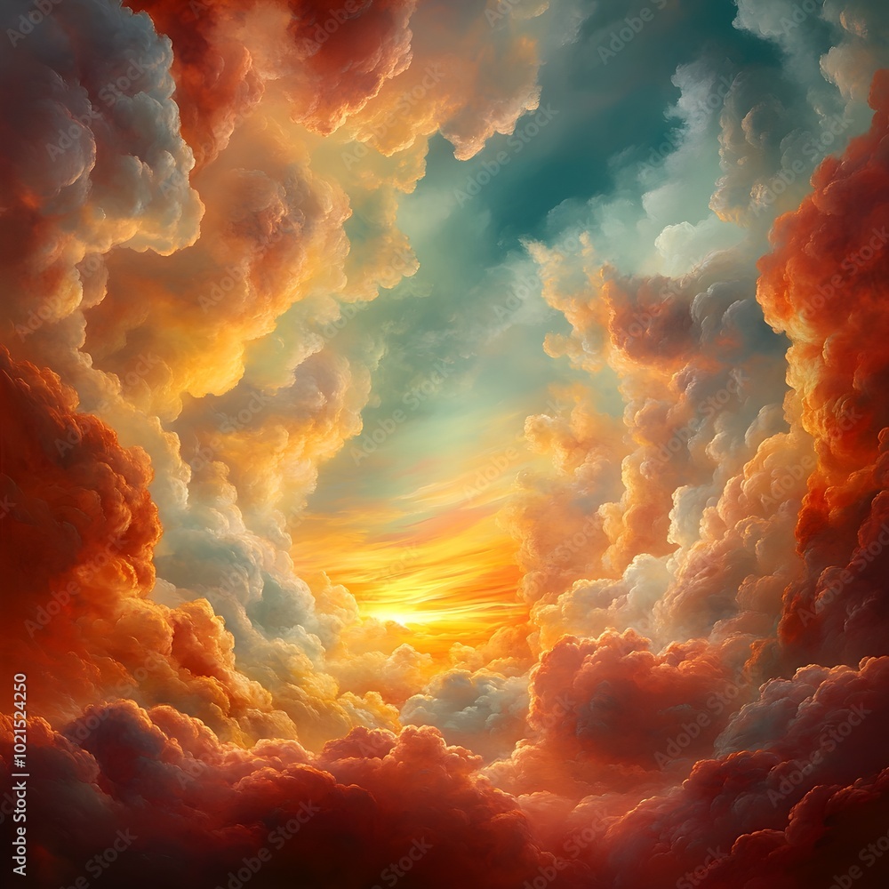 Poster mesmerizing twilight skyscape with cloud formations fiery hues of the setting sun and a moody atmosp