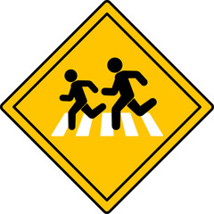 Yellow Sign Runner Crossing. Vector Icon. Road Sign. People Running on Pedestrian Crossing