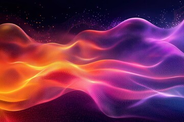 Fototapeta premium Abstract Wavy Network of Glowing Particles in Pink, Orange and Purple