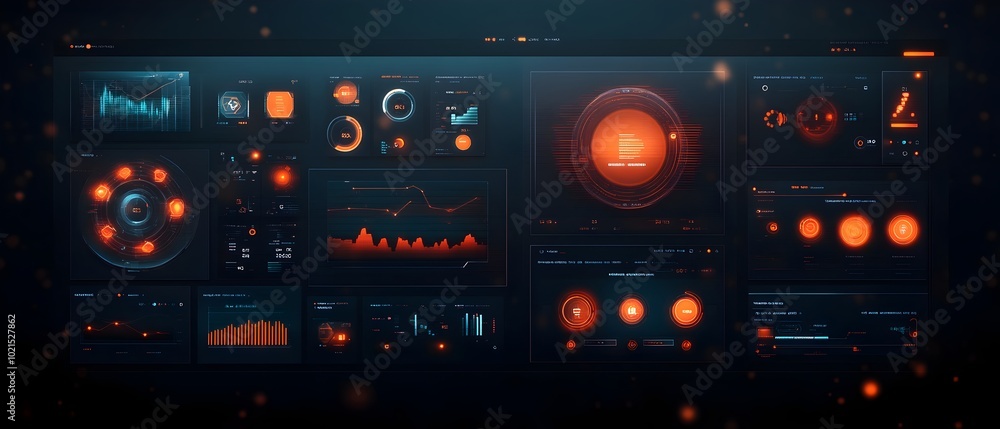 Poster sleek and futuristic user interface design with a vivid game development gui featuring a luminous ne