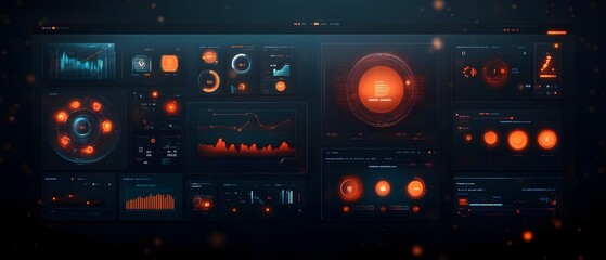 Obraz premium Sleek and futuristic user interface design with a vivid game development GUI featuring a luminous neon infused aesthetic and a high tech cityscape backdrop for an immersive modern