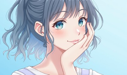 A charming illustration of a young woman with blue eyes, exuding a friendly and inviting demeanor, perfect for digital media, marketing, or creative projects.