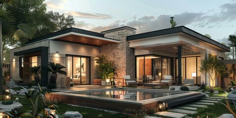 Obraz premium Modern Villa with Pool Exterior Design