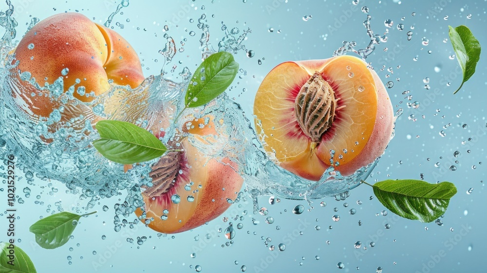 Poster a close up of a peach with its pit showing