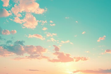 Pastel Sky with Fluffy Clouds and Sun Glimmer