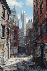 Fototapeta premium Urban Alleyway Scene in a Futuristic City