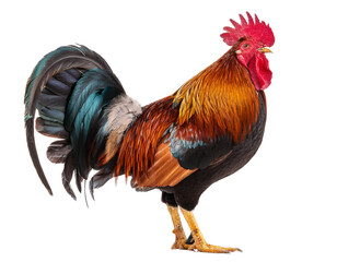 Fototapeta premium Rooster standing isolated on white background, cut out 