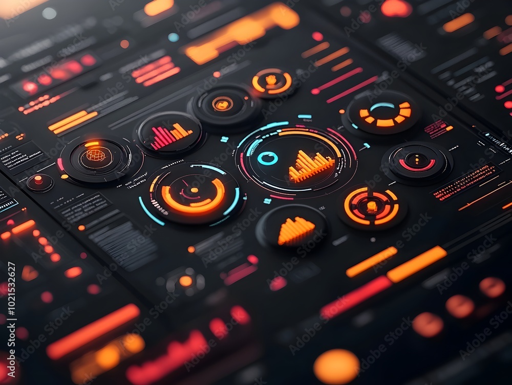 Poster captivating futuristic data visualization with intricate hud graphics and advanced game development 