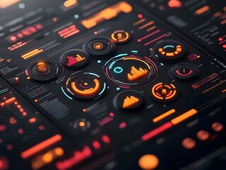 Obraz premium Captivating futuristic data visualization with intricate HUD graphics and advanced game development GUI