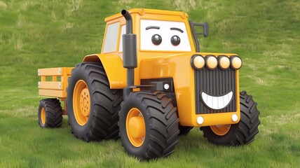 Obraz premium cute Tractor Cartoon, 3d Generative aI