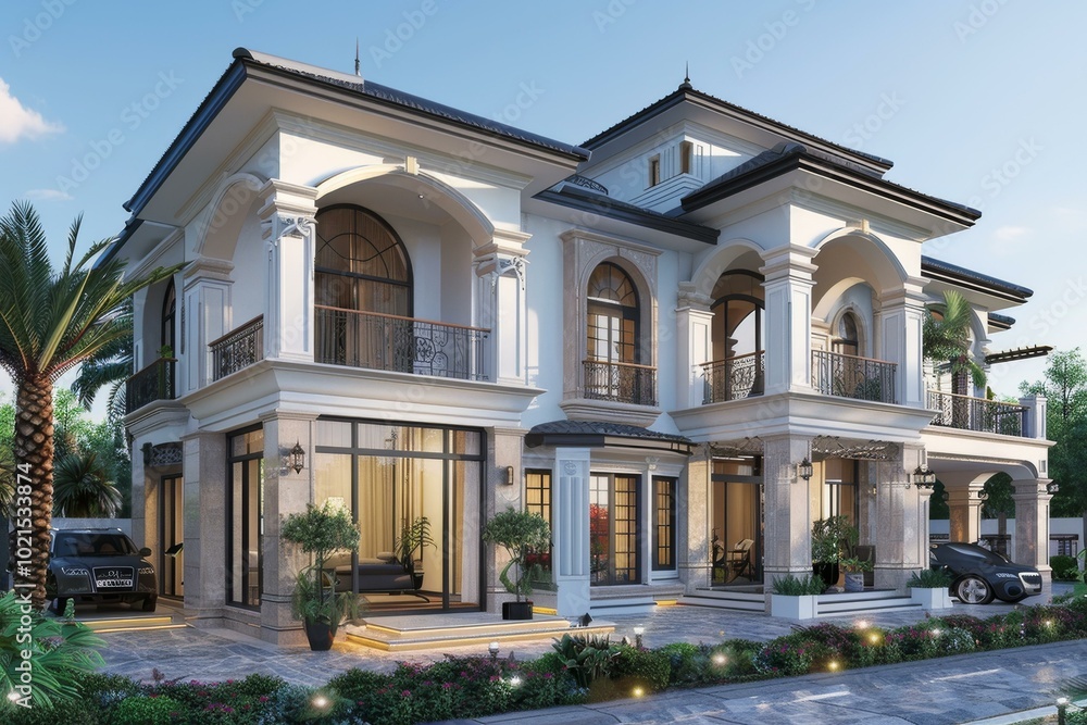 Canvas Prints Luxury Mansion Exterior Design Illustration