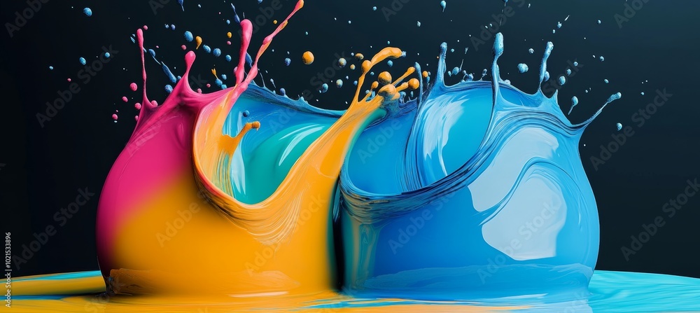 Poster dynamic splash of vibrant colors a stunning display of liquid motion and artistic expression