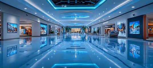 Naklejka premium An artistic gallery space with sleek displays, dramatic lighting, and a modern aesthetic