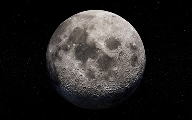 Full moon on night black sky with stars in the background, moon isolated on night sky