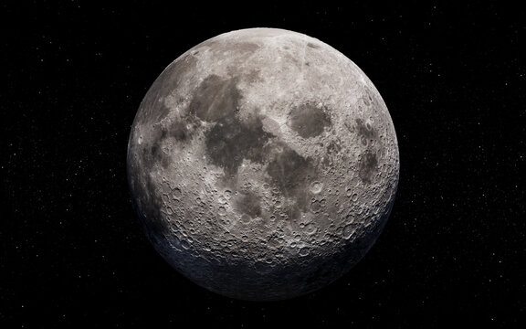 Full moon on night black sky with stars in the background, moon isolated on night sky