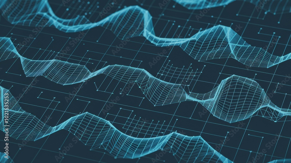 Poster abstract data waves. abstract blue waves on a dark background, representing digital technology, data