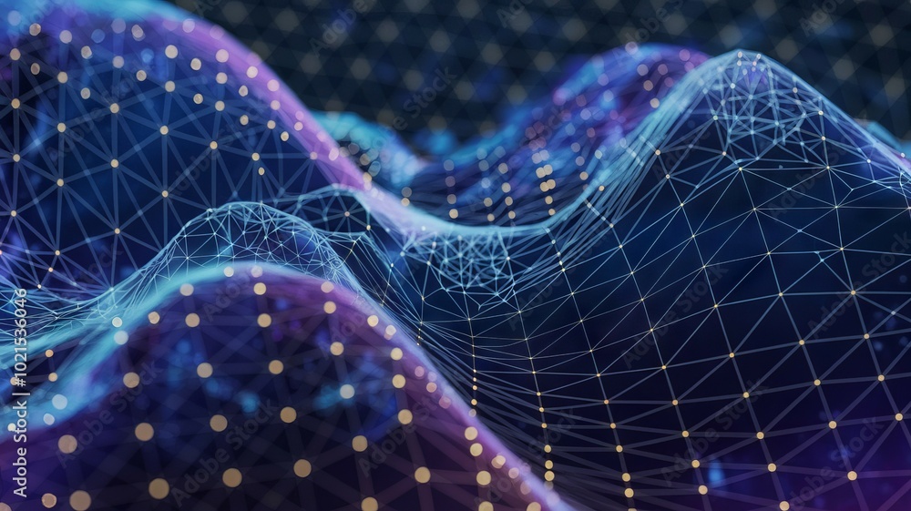 Aufkleber abstract network landscape. abstract 3d digital landscape with connected nodes. represents a network