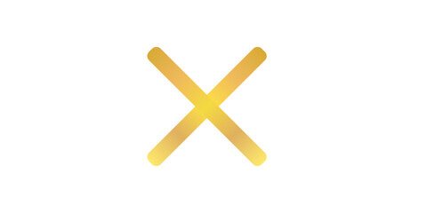 Golden X mark symbol isolated on transparent background