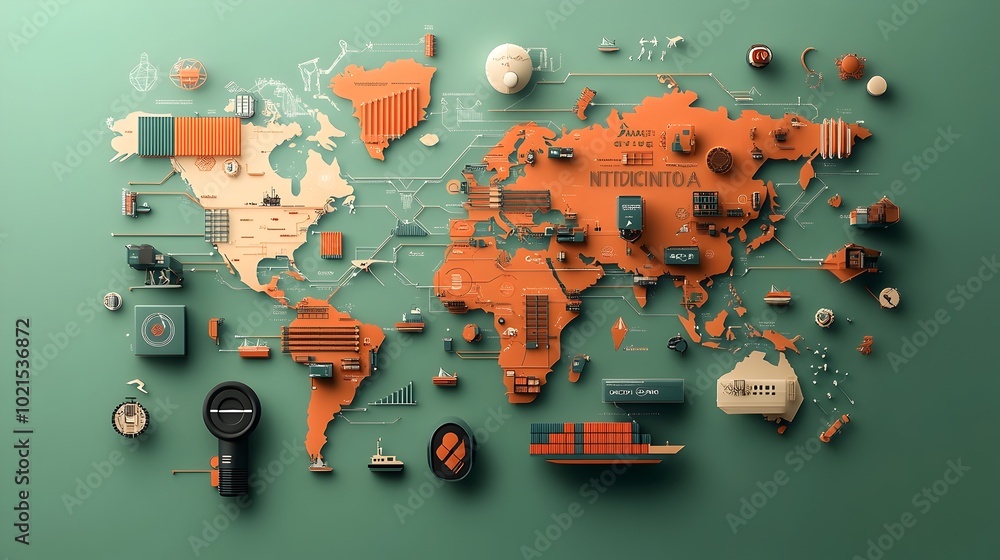 Poster digitally illustrated visualization of an ai enabled international logistics network showcasing data