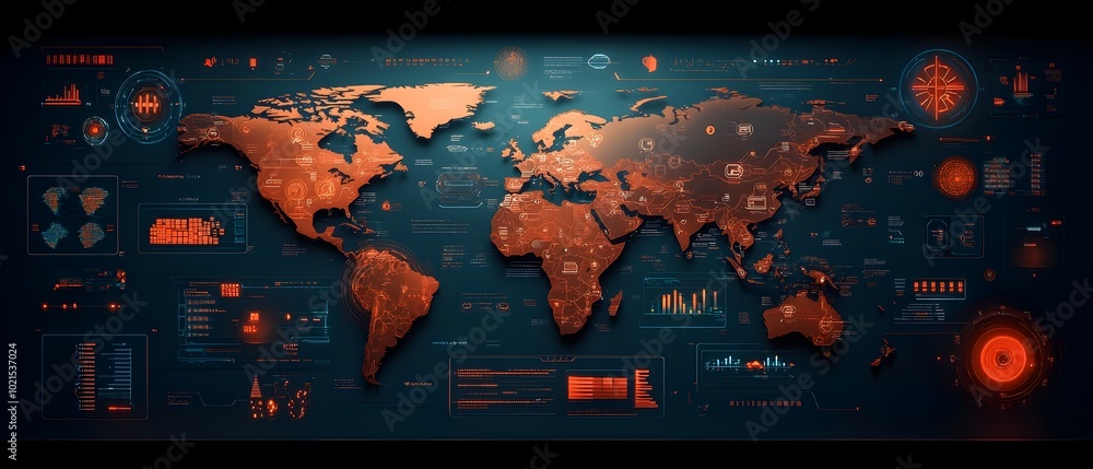 Poster comprehensive highly detailed world map illustrating the seamless of intelligence in optimizing glob