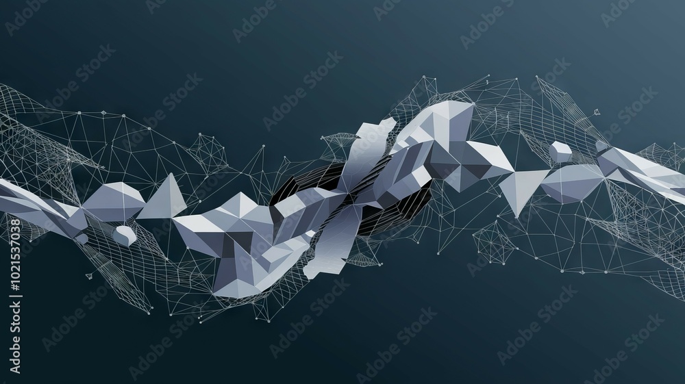 Poster abstract geometric shapes. abstract geometric shapes with a connected network of lines, symbolizing 