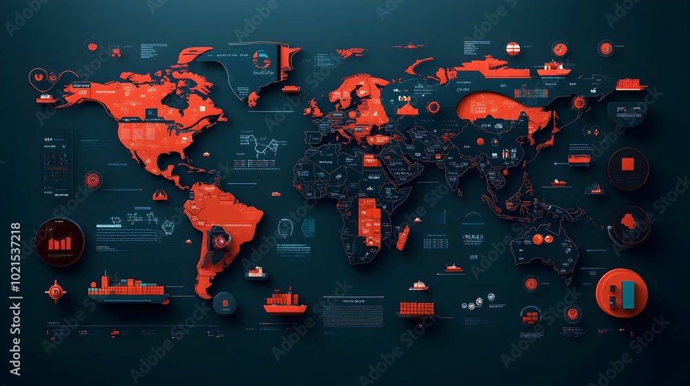 Poster optimized global logistics ai powered supply chain visualizations for streamlined trade intricate da