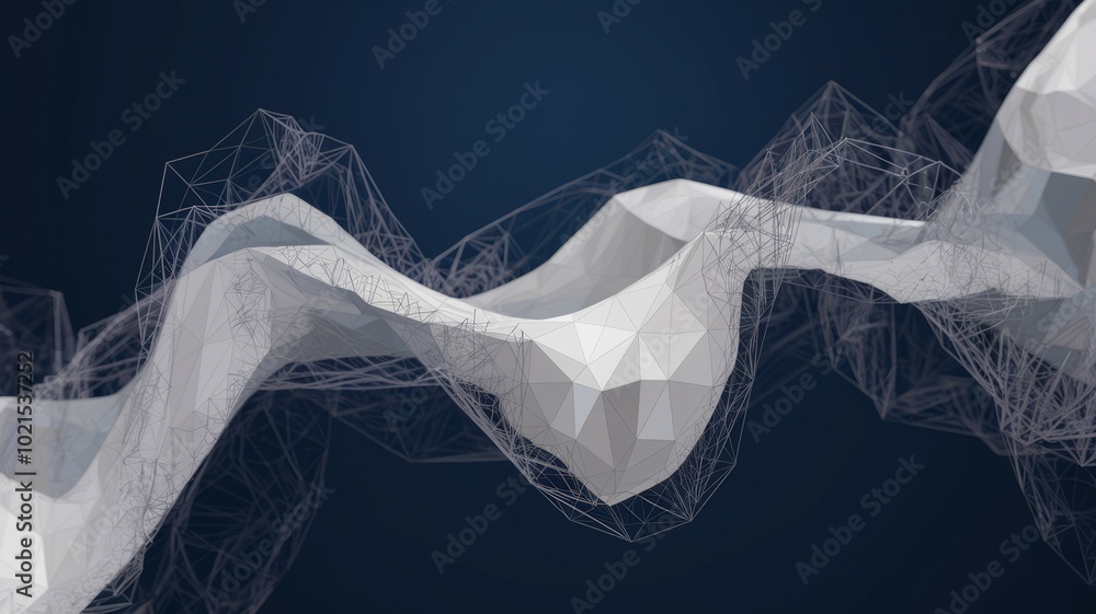 Poster abstract polygonal wave. white polygonal wave form on a dark blue background. the image symbolizes d