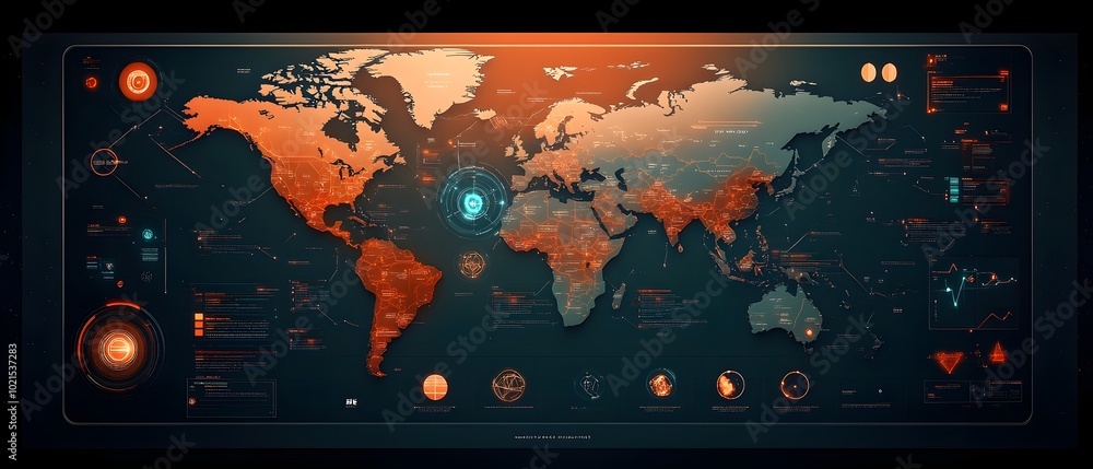 Poster comprehensive highly detailed world map illustrating the seamless of intelligence in optimizing glob